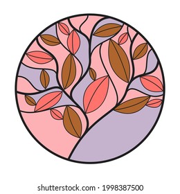 Elegante monograma floral vectorial aislado, diseño gráfico deja logotipo o emblema en forma de círculo, plantilla para el logotipo de hotel o salón, elemento lineal de estilo clásico.