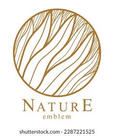 Stylish vector floral monogram isolated, graphic design leaves logo or emblem in a shape of circle, template for boutique or hotel or salon logo, classical style linear element.