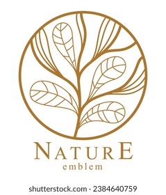 Elegante monograma floral vectorial aislado, diseño gráfico deja logotipo o emblema en forma de círculo, plantilla para el logotipo de hotel o salón, elemento lineal de estilo clásico.