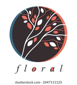 Elegante monograma floral de Vector aislado, logotipo o emblema de hojas de Diseño gráfico en forma de círculo, Plantilla para boutique o hotel o logotipo de salón, elemento lineal de estilo clásico.