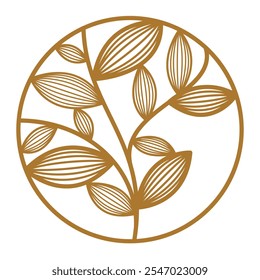 Stylish vector floral monogram isolated, graphic design leaves logo or emblem in a shape of circle, template for boutique or hotel or salon logo, classical style linear element.