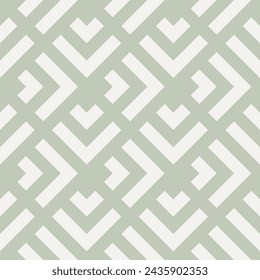 Stylish vector geometric seamless pattern with lines, squares, triangles, arrows, grid, lattice. Modern abstract sage green and white graphic ornament. Simple background texture. Repeated geo design