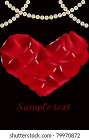 stylish vector greeting card with rose petals and pearl beads