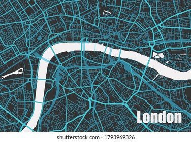 Elegante mapa vectorial de alta tecnología de Londres. con calles azules