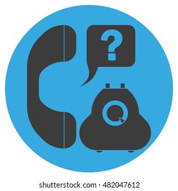 Stylish vector icon. black phone with a question mark on a blue circular background. vector illustration