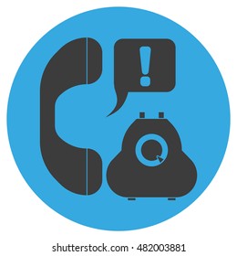 stylish vector icons. Grey phone with an exclamation mark on a round blue background color. Vector illustration