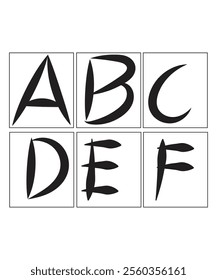 Stylish vector illustration of alphabet letters A-F in a bold and artistic style. Perfect for typography projects or creative designs.