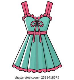 A stylish vector illustration of a beautiful blue feminine dress with an elegant and graceful design.