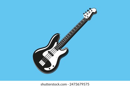 Stylish Vector Illustration of a Black and White Bass Guitar for Music and Design Projects