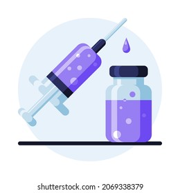Stylish vector illustration of bottle and syringe with vaccine