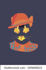 stylish vector illustration of cartoon cat in a hat