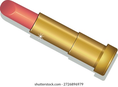 Eine stilvolle Vektorgrafik eines klassischen roten Lippenstifts, der in einem eleganten goldfarbenen Rohr untergebracht ist. Mit einem glänzenden, polierten Finish eignet sich diese kosmetische ClipArt ideal für Beauty-, Make-up-, Mode- und Luxus-Branding-Designs, einschließlich Werbung, Symbole, Verpackungen und Werbevorlagen.