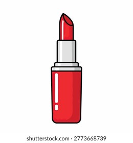 A stylish vector illustration of a classic red lipstick in a shiny casing isolated on a white background.