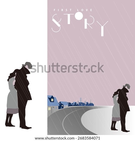 Stylish vector illustration of a couple parting ways in the rain. Perfect for book cover design, editorial use, romance or drama concepts, and emotional relationship themes.2