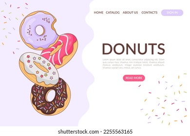 Stilvolle Vektorgrafik mit Donuts in mehrfarbigem Glas. Illustration für kulinarische oder geschäftliche Themen. Ideal für Webseitendesign-Vorlage, Online-Shop.