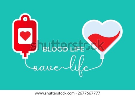 Stylish vector illustration featuring a blood bag and heart-shaped bag connected by a tube. Ideal for blood donation campaigns, promoting awareness, and highlighting the importance of saving lives....