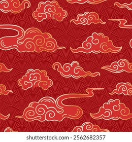 A stylish vector illustration featuring an intricate Asian clouds pattern. This design showcases flowing, elegant shapes that evoke a sense of tranquility, perfect for various decorative uses.