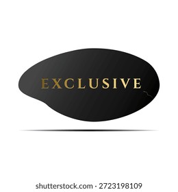 A stylish vector illustration featuring the word "EXCLUSIVE" in elegant gold lettering on a sophisticated dark grey, organic-shaped label or badge. Ideal for highlighting premium offers, special products, or VIP content, with a modern, luxury feel. The design includes a subtle shadow for a floating effect and a small gold accent.