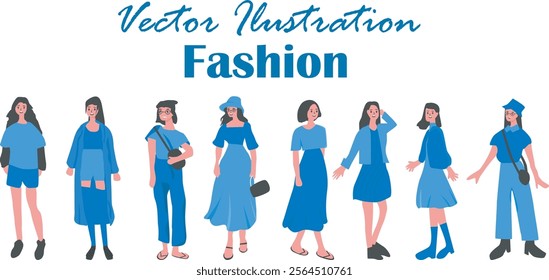 Stylish vector illustration of female fashion model in modern clothes. Perfect for fashion design projects, promotional materials and creative branding that emphasize elegance, femininity 