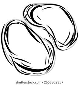 Eine stilvolle Vektorgrafik von handgezeichneten Kaffeebohnen in schwarzer Farbe. Perfekt für Café-Logos, Kaffeeverpackungen, Menüdesign und Branding-Materialien.