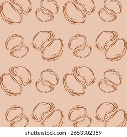 A stylish vector illustration of hand drawn seamless pattern of coffee beans. Perfect for cafe logos, coffee packaging, menu design, and branding materials.