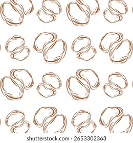 Eine stilvolle Vektorgrafik von handgezeichneten nahtlosen Mustern von Kaffeebohnen. Perfekt für Café-Logos, Kaffeeverpackungen, Menüdesign und Branding-Materialien.