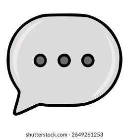 Stylish vector illustration of a light gray speech bubble with three dots, featuring a bold black outline and subtle shading for a modern communication concept.