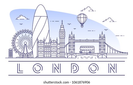 Stylish vector illustration of London with famous landmarks of the city. Travel and tourism concept art.