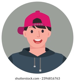 Stylish vector illustration of a man in a pink cap and black hoodie, featuring a flat design style.