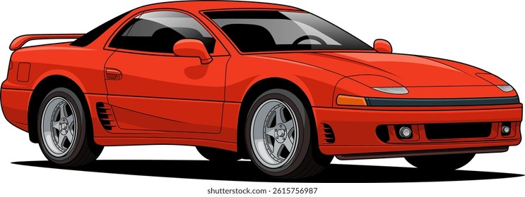 Stylish vector illustration of a modern red sports car with sleek aerodynamic curves, perfect for automotive and design projects