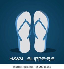 A stylish vector illustration of a pair of classic Hawai slippers, commonly known as flip-flops, set against a dark blue background.Hawai Slippers , Indian footwear Minimalist Footwear Illustration. 