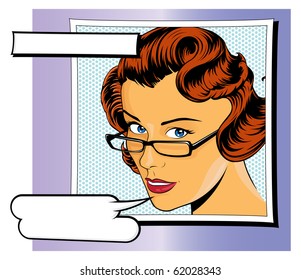 Stylish vector illustration of a Pop Art Girl with Speech Bubbles