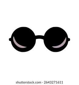 Stylish vector illustration of round black sunglasses with subtle mauve inner rims, perfect for fashion design or summer-themed projects.