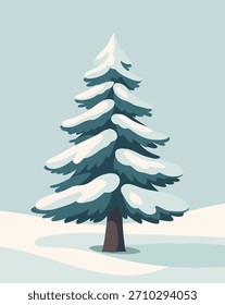 Uma ilustração vetorial elegante de um pinheiro coberto de neve em um fundo pastel macio. Este design de Natal inverno é perfeito para cartões de férias, cartazes de inverno, modelos de cartões de saudação, arte digital