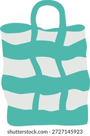 Una elegante Ilustración vectorial de un bolso tote a rayas verde azulado y blanco con un diseño limpio y plano. Perfecto para el verano, la playa, las compras y los diseños informales con temas de estilo de vida o proyectos digitales.