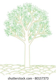 stylish vector illustration of a tree with dashed outline