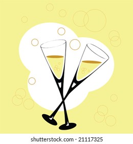 Stylish Vector Illustration Of Two Flute Glasses With Champagne