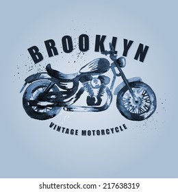 stylish vector illustration of vintage motorcycle painted with watercolors , t-shirts graphic 