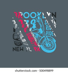 stylish vector illustration of vintage New York Brooklyn Rider motorcycle club. t-shirts graphic motorcycle. colorful dynamic design for t-shirts.