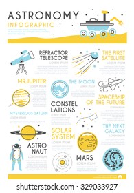 Stylish vector infographics on the theme of astronomy, spaceflight, solar system, planets, space. Modern flat design. #2