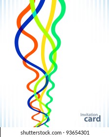 Stylish vector invitation card with curly colored ribbons