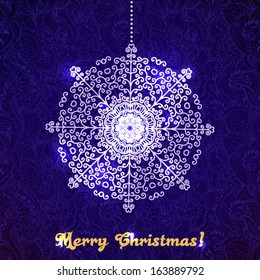 Stylish vector invitation with Christmas decorations on a gorgeous paisley pattern.