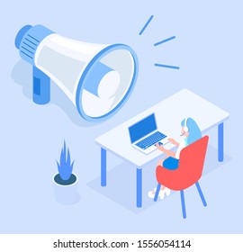 Stylish vector isometric call center illustration. 