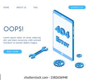 Stylish vector isometric  Error 404 illustration. 