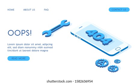 Stylish vector isometric Error 404  illustration. 