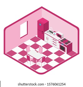Stylish vector isometric Kitchen illustration. 