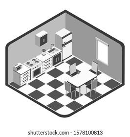 Stylish vector isometric Kitchen illustration. 