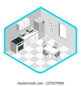 Stylish vector isometric Kitchen illustration. 