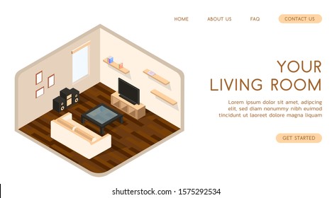 Stylish vector isometric Living Room illustration.