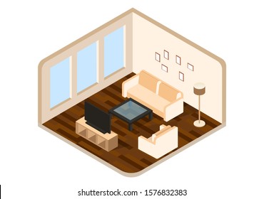 Stylish vector isometric Living Room illustration.